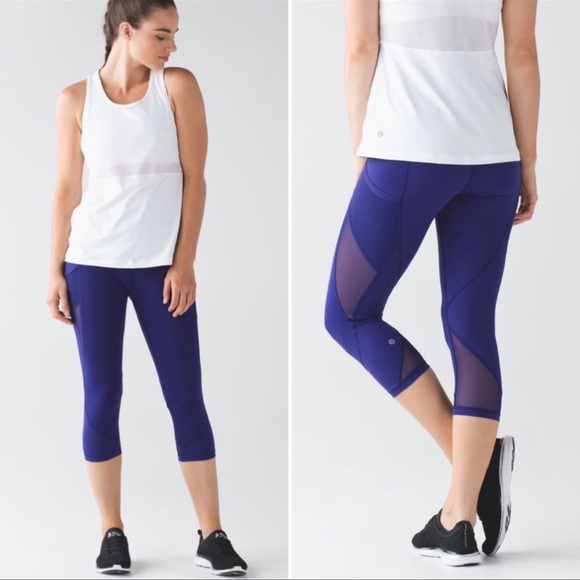 Lululemon Fast As Light Crop Leggings with Mesh Details in Emperor Blue - size 4 - Picture 2 of 14